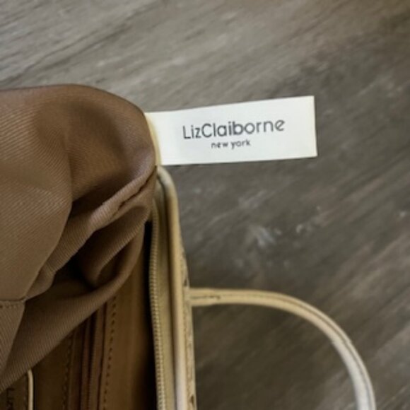 🧡3/15 LizClaiborne Cream Canvas Handbag Gold-Tone Zipper Pull - Picture 11 of 12